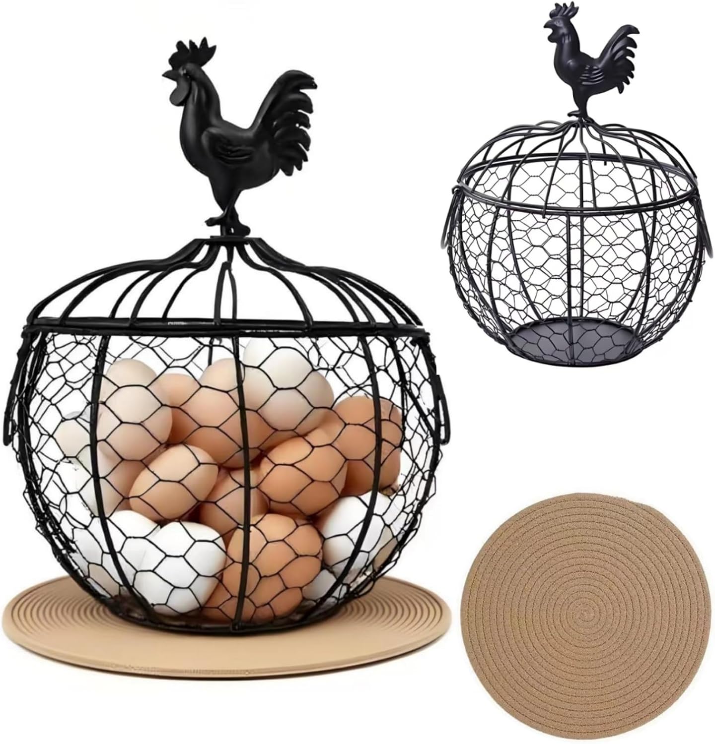 Wire Egg Basket for Gathering Fresh Eggs with Handle | Metal Egg Holder Countertop | Farm Fresh Egg Collecting Basket and Storage Holder | Suitable for Kitchen, Countertop and Farm (About 36 Eggs)