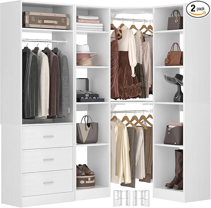 Corner Closet System with 3 Drawers, Corner Closet Organizer System with 13 by Besiost