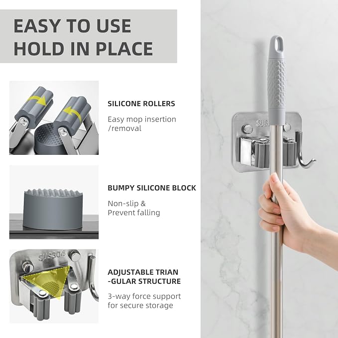 Broom Holder Wall Mount with Screws Broom and Mop Organizer Wall Hanging - Image 5