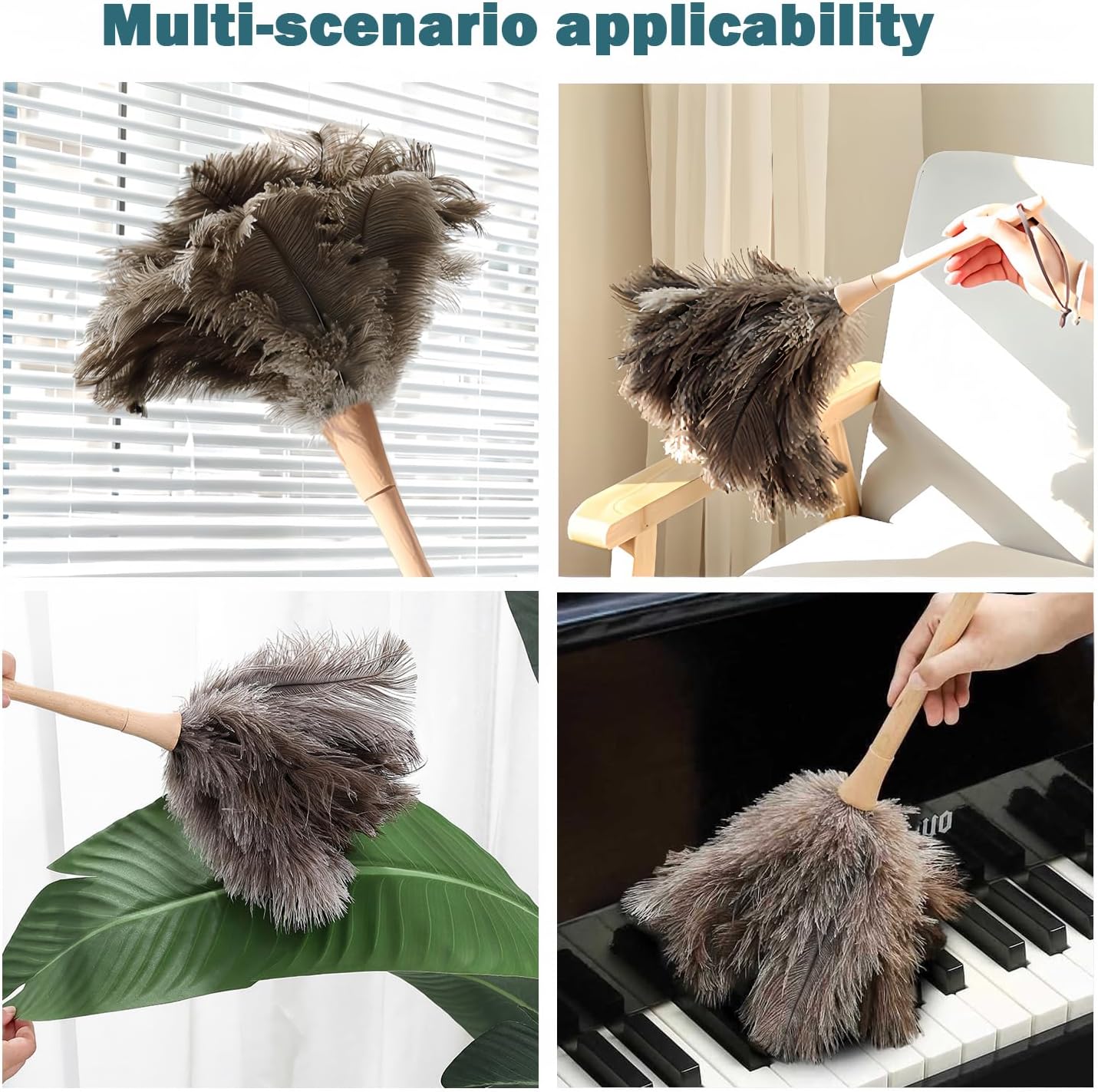 Ostrich Feather Duster for Cleaning-Furniture Dusters with Handle Ddzmz Hand Duster with Fluffy Natural Genuine Feather Reusable Household Duster, Gray and Brown(Length 16")
