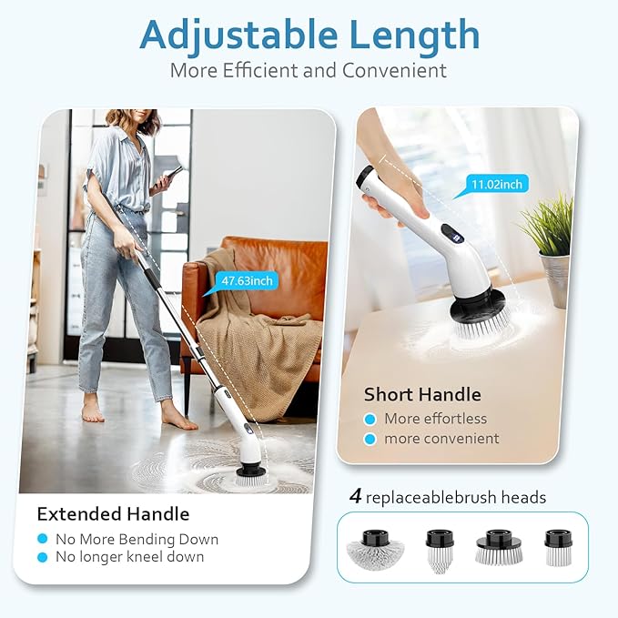 TUYU Electric Spin Scrubber, Full-Body IPX7 Waterproof Bathroom Scrubber - Image 4