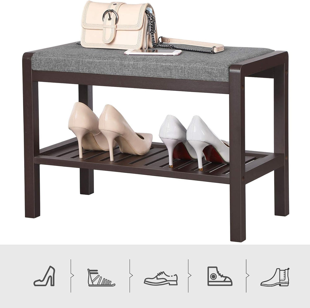 SONGMICS Shoe Rack Bench, Padded Seat, Storage Shelf, Holds Up to 350 lb