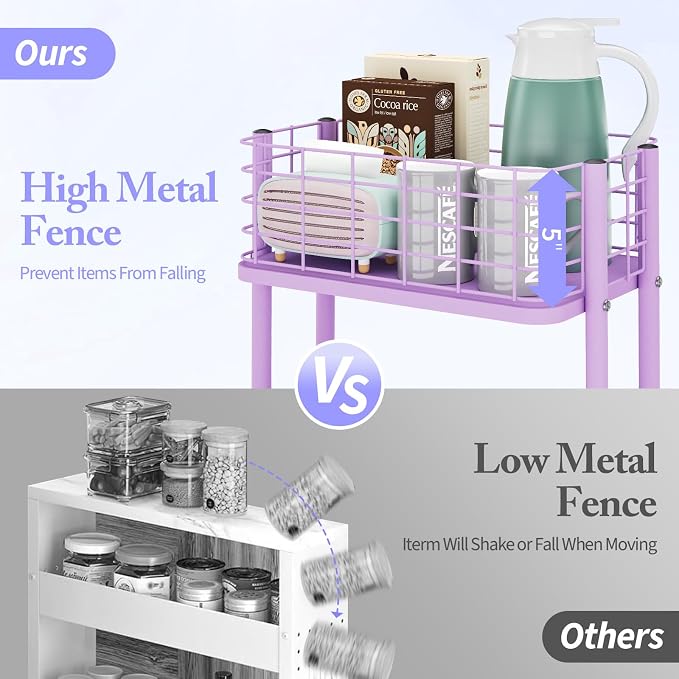KINGRACK 3 Tier Rolling Cart, Metal Mobile Storage Shelf - Image 3