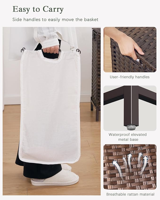 Laundry Hamper with Lid 132 L, Clothes Hamper with Lid, Handwoven Rattan - Image 4