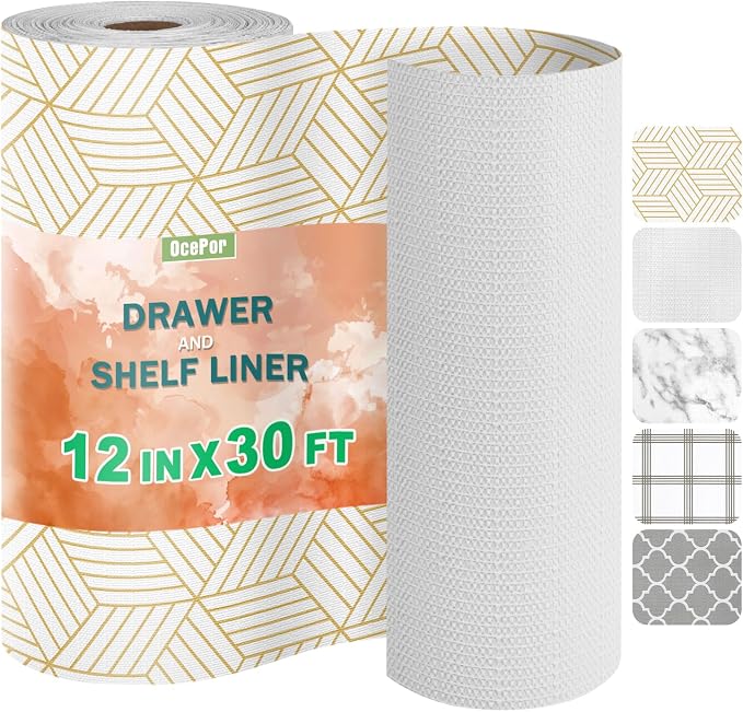 OcePor Non-Adhesive Drawer and Shelf Liner 12IN x 30FT, Non Slip Cabinet and by OcePor