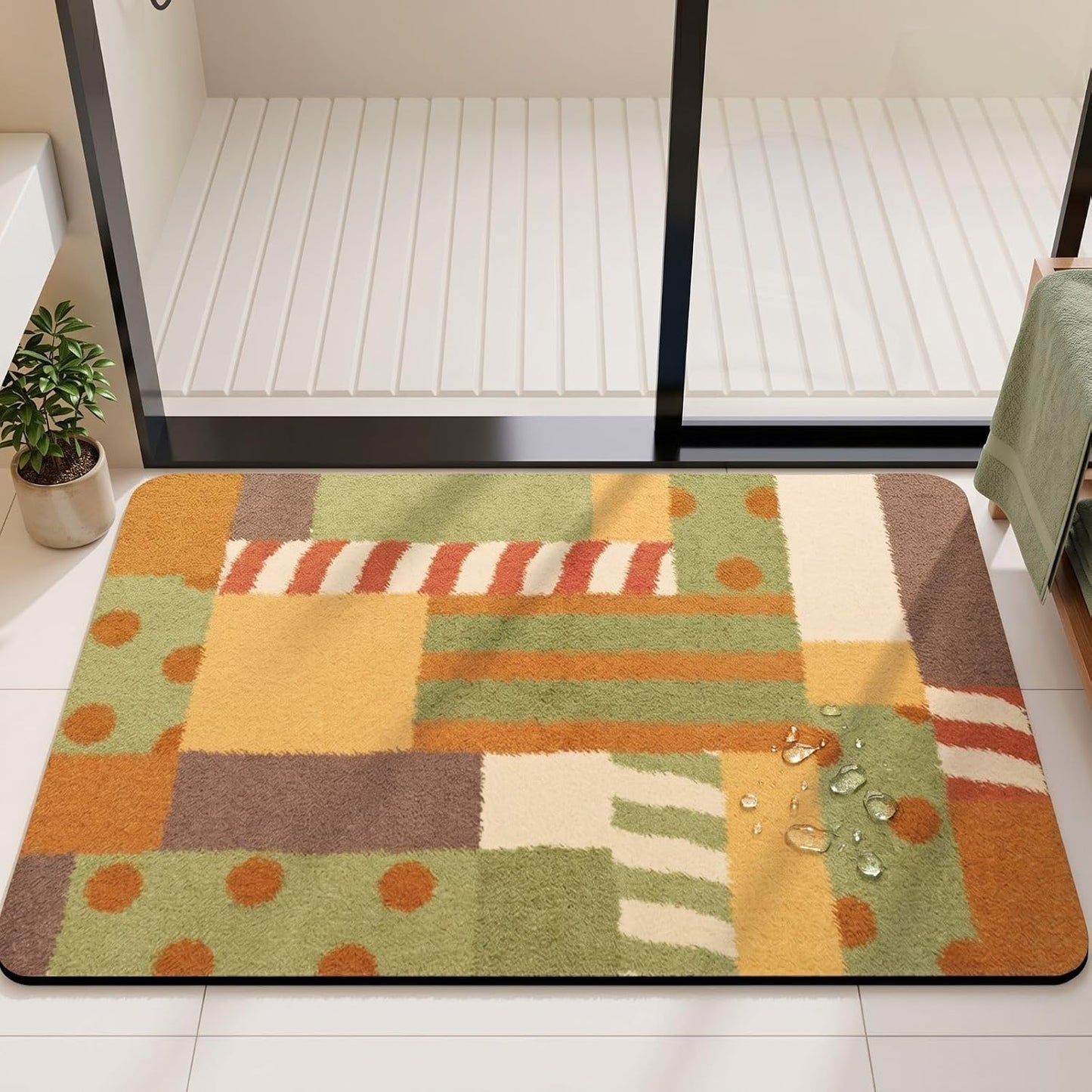 Non Slip Bath Mat Cut to Any Size Ultra Thin Bathroom Rugs Fit Under Door, 16"x24" Quick Dry Absorbent Washable Rubber Backing Mat Rug for Bath Floor, Entryway, Kitchen, Sink