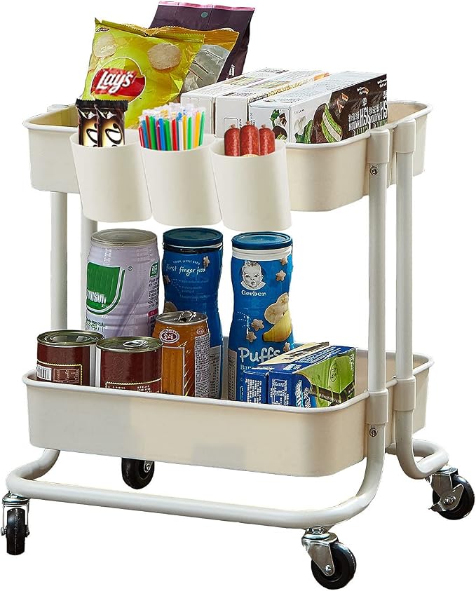 2-Tier Utility Rolling Cart Storage Sofa Side Table by MelodyHouse