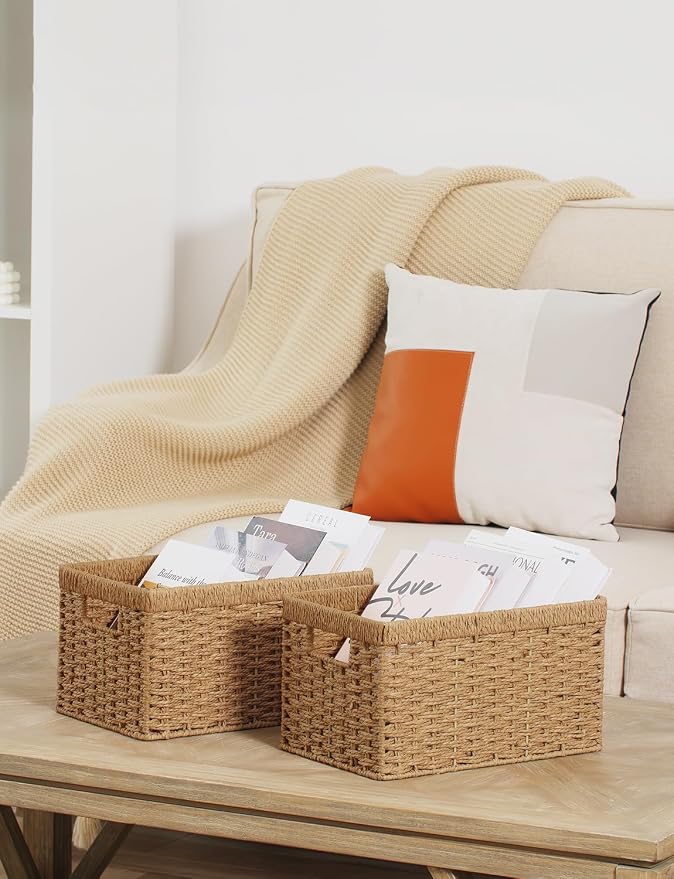 StorageWorks Round Paper Rope Storage Baskets, Rectangular Wicker Baskets - Image 5