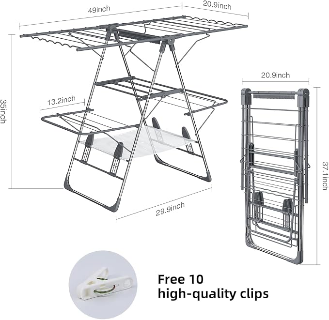 Clothes Drying Rack, Foldable 2-Level Laundry Racks - Image 3