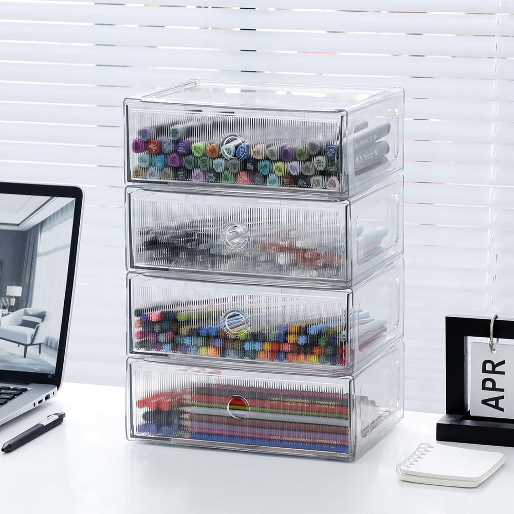 Clear Desk Drawer Organizers, 4 Drawers, Plastic