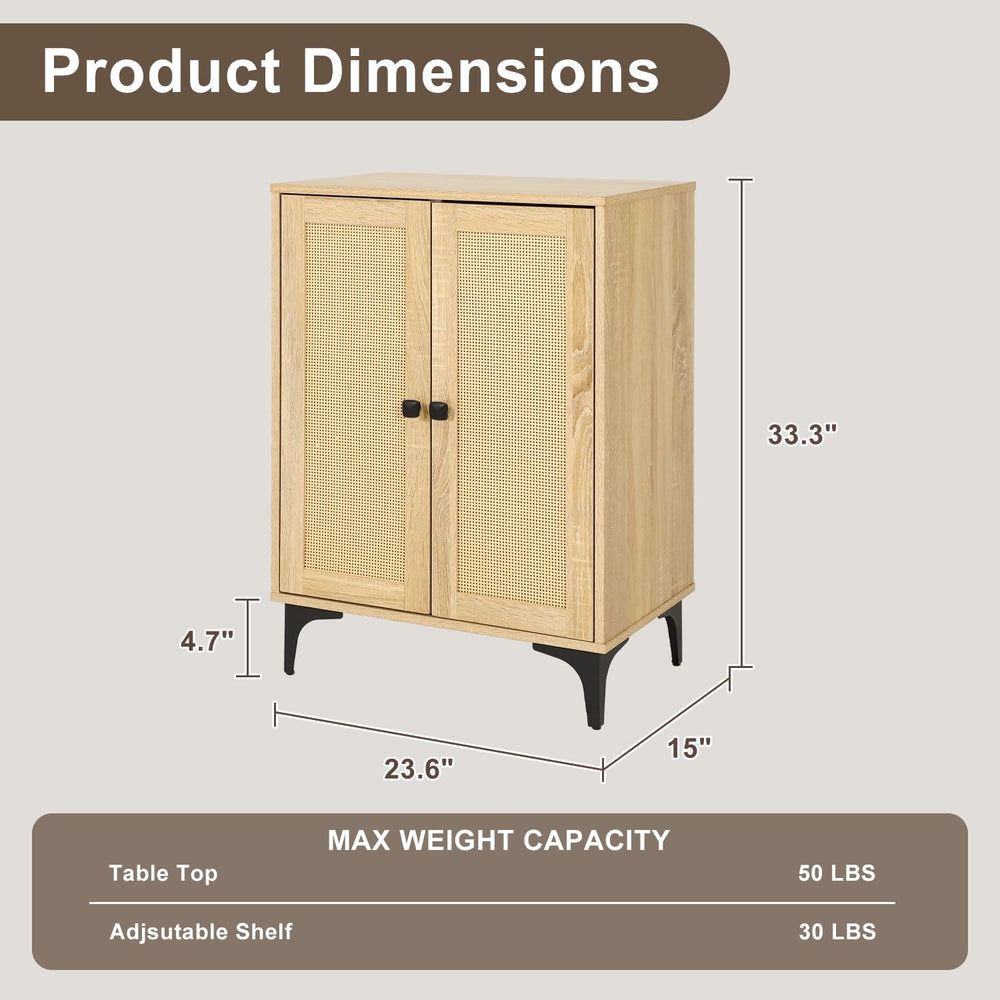 Rattan Cabinet, Buffet Cabinet with Storage, Boho Small Sideboard with Adjust...