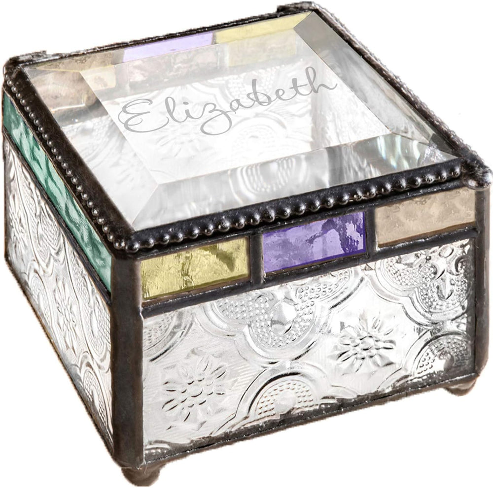 Personalized Jewelry Box Decorative Vanity Display Colorful Stained Glass Kee...
