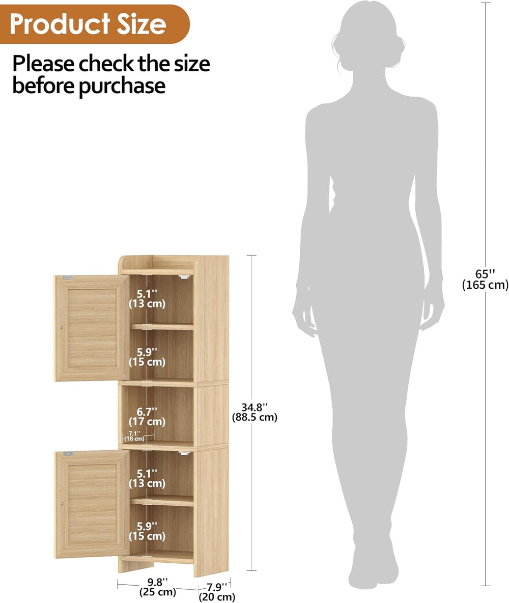 Akxomel 9.8''W Rattan Small Bathroom Storage Cabinet 2 Doors Oak