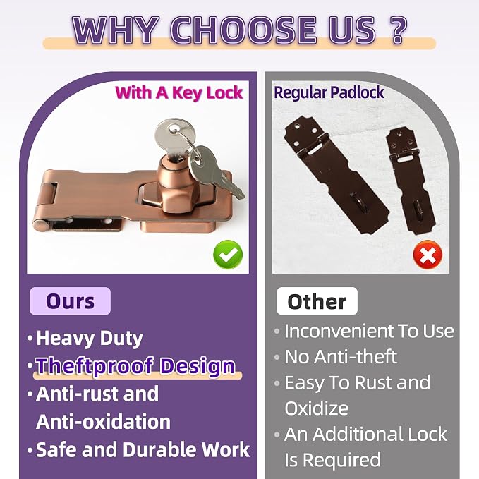 Alise Keyed Hasp Lock, 4 Inch Safety Packlock Clasp Hasp Lock Latch - Image 8