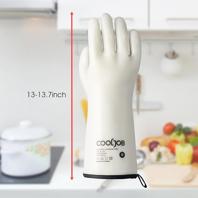 COOLJOB Heat Resistant Oven Gloves, Waterproof Liquid Silicone BBQ Grilling - Image 6