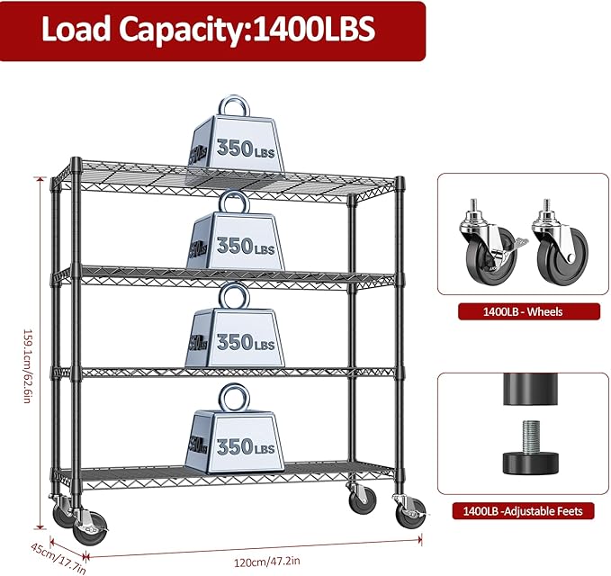 IZEUK 4-Tier Adjustable Heavy Duty Metal Storage Shelving Unit, Wide Utility - Image 3
