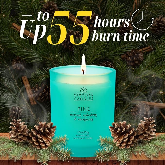 Pine Candle - 9.7 oz /275g 45-55 Hours Burn Time in Green Frosted Glass Jar - - Image 2