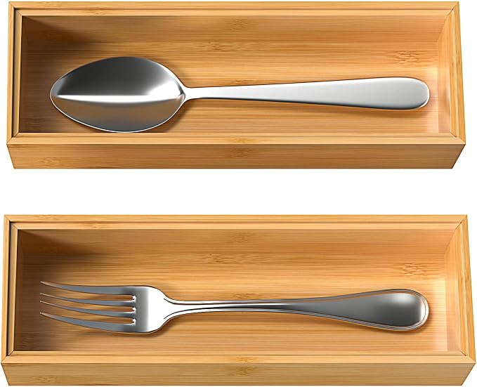 Silverware Tray for Drawer, Stackable Kitchen Bamboo Drawer Organizer 9" x 3" x - Image 7