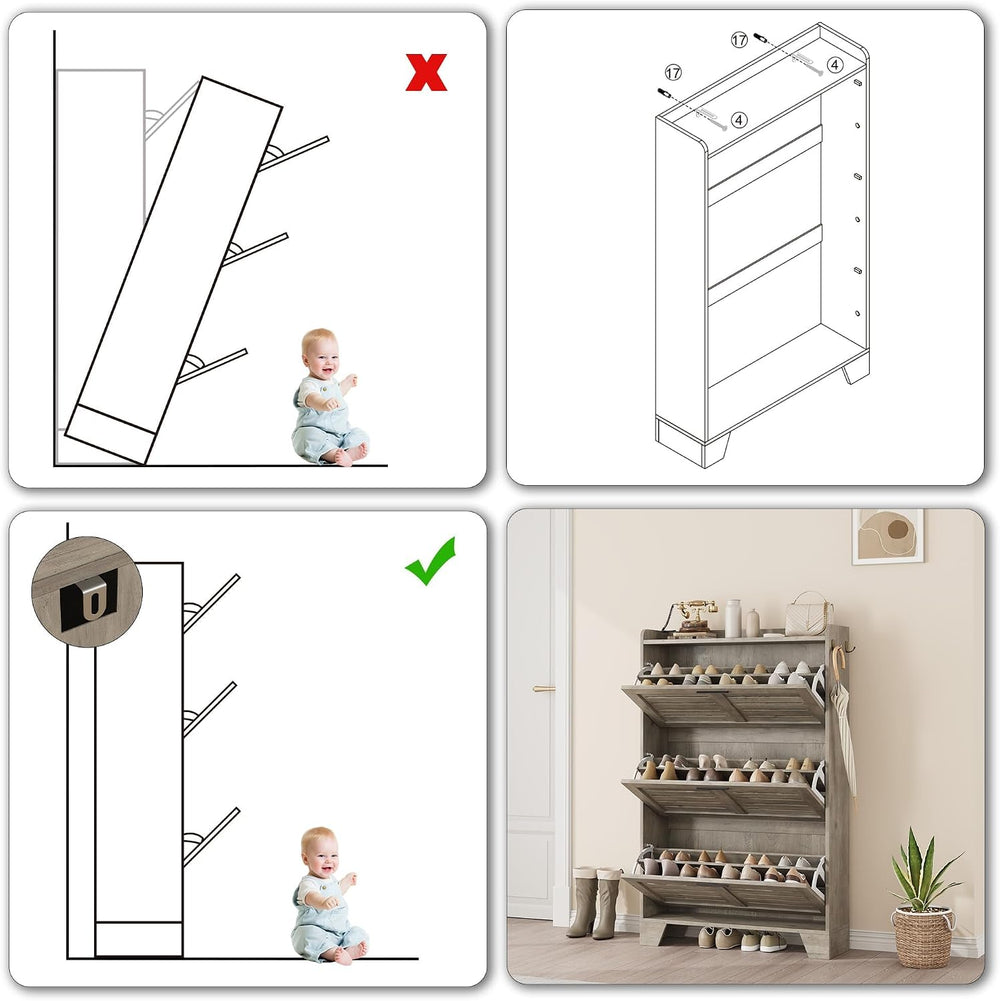 IDEALHOSUE Shoe Cabinet Storage for Entryway, Slim Shoe Storage Cabinet with ...