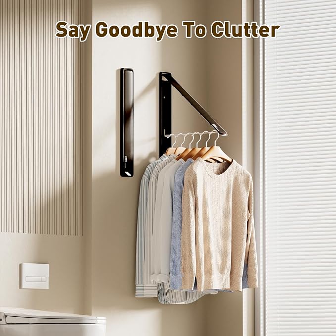 Clothes Drying Rack, Laundry Room Wall Mounted Retractable Clothes Hanger - Image 4