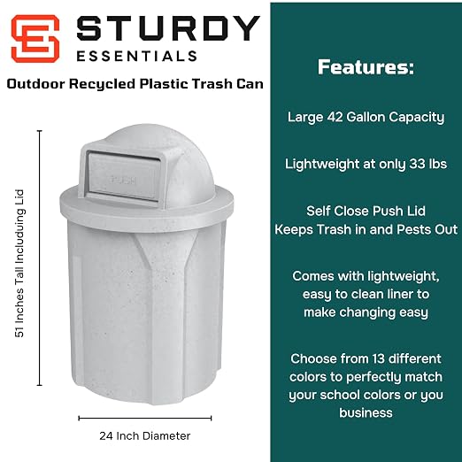 42 Gallon Circle 100% Recycled Plastic Heavy Duty Outdoor Commercial Trash Can - Image 2
