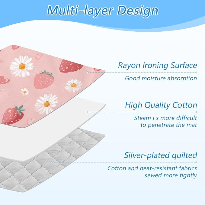Pink Floral Strawberry Hearts Ironing Mat - Image 4