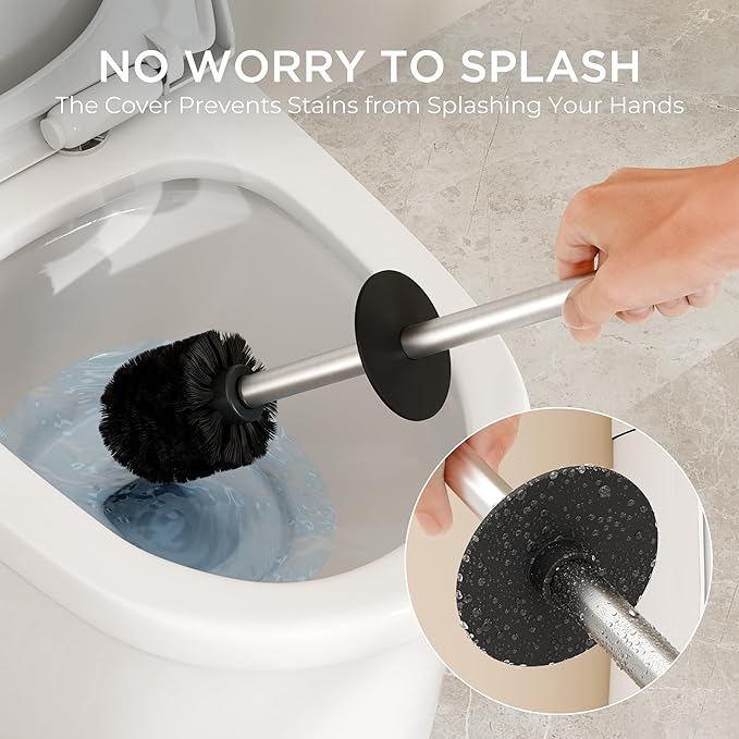 FORIOUS Toilet Brush and Holder Set, Heavy Duty 304 Stainless Steel Base Square - Image 5