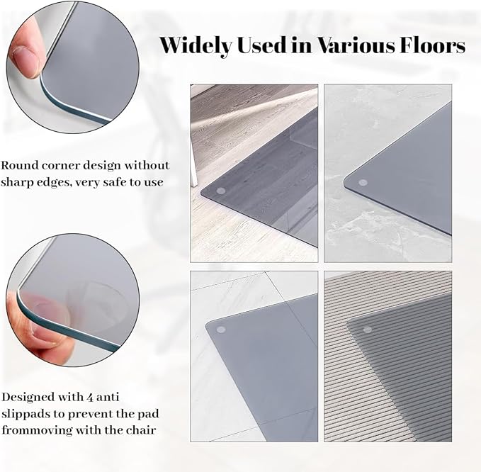 46" x 55" Glass Chair Mat, Heavy Duty Hard Tempered Glass Mat - Image 3