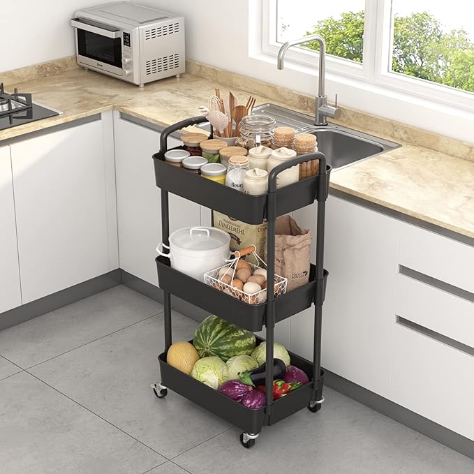 Sywhitta 3-Tier Plastic Rolling Utility Cart - Image 3