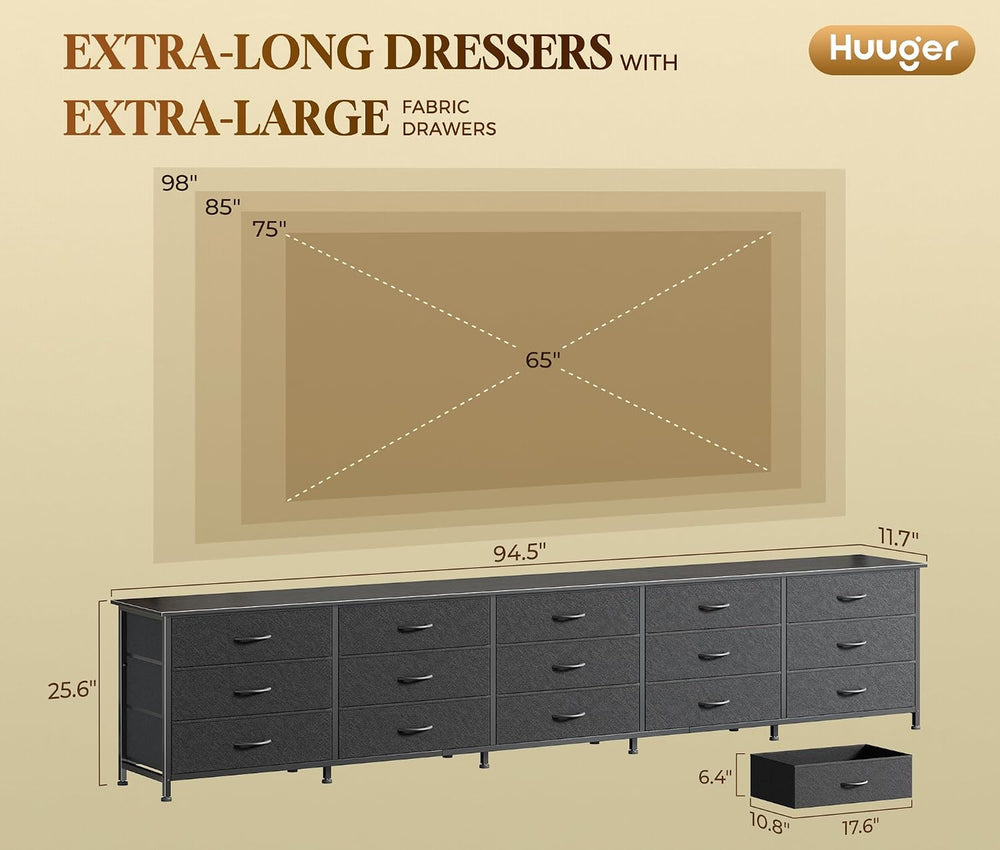 Huuger 94.5 Inch Extra Long Dresser for Bedroom, Large Dresser for Closet