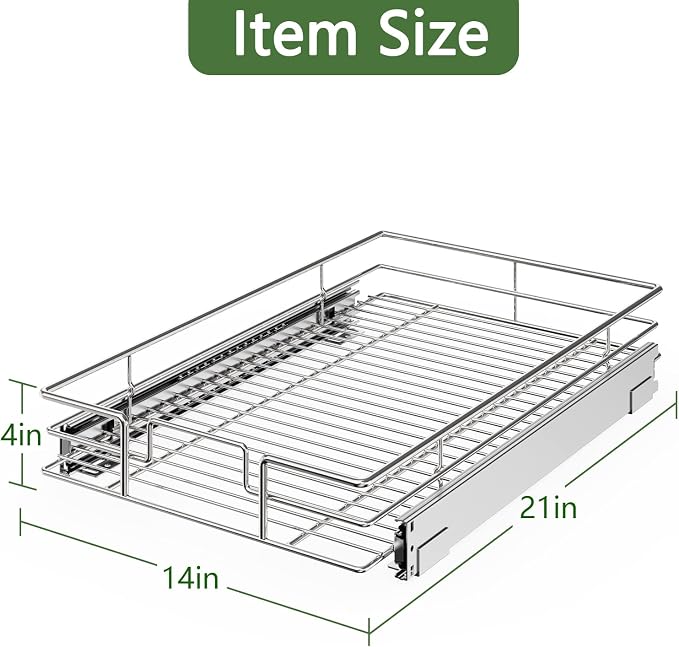 LOVMOR Pull Out Cabinet Organizer 14"W x 21"D, Kitchen Cabinet Pull Out Shelves - Image 3