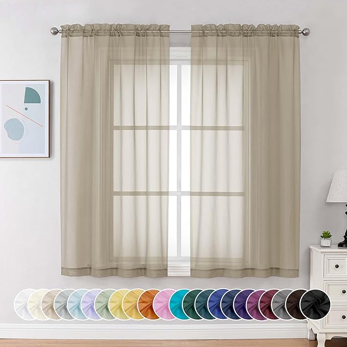 Chyhomenyc Taupe Sheer Curtains 63 Inch Length 2 Panels, Light Filtering Airy by Chyhomenyc