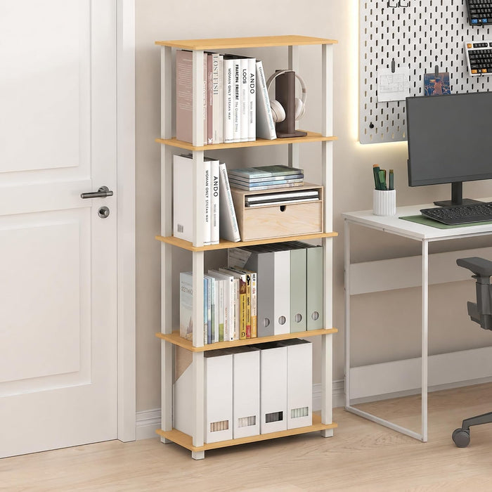 Furinno Turn-S-Tube Toolless Assembly 5-Tier Oak Storage Shelves with Square Tubes, Shelving Unit for Organization and Storage for Living Room, Home Office, Light Beech