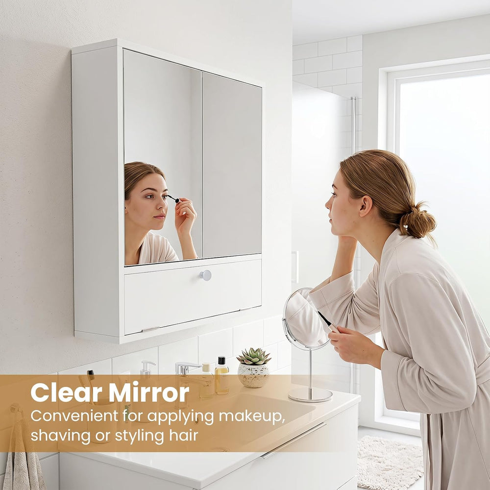 Tangkula Bathroom Wall Cabinet with Mirror, Modern Medicine Cabinet (White)
