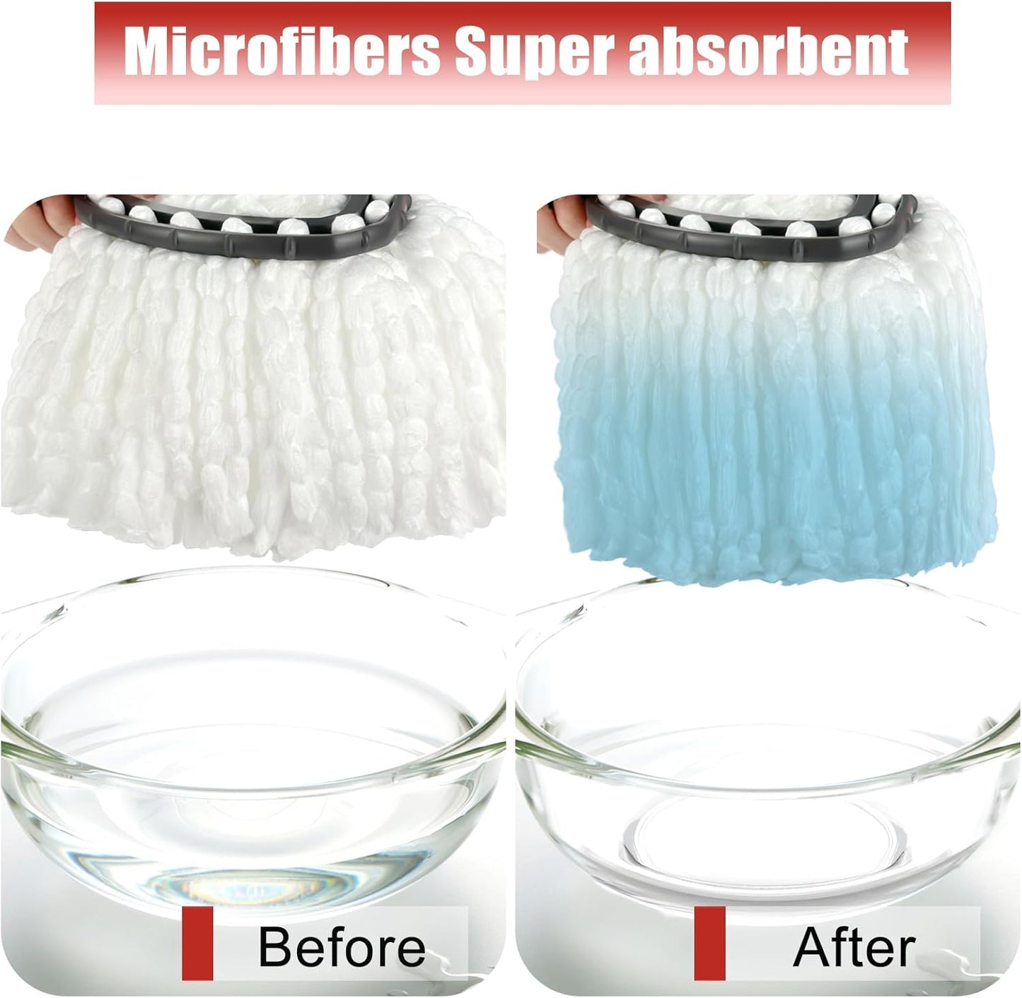 Mop Head Replacement, 3 Pack Spin Mop Refill Replace Head Compatible with O Cedar Easywring 1-Tank System, Great Cleaning Power, Microfiber, Helper Housework, Machine Washable Easy-to-Replace, White
