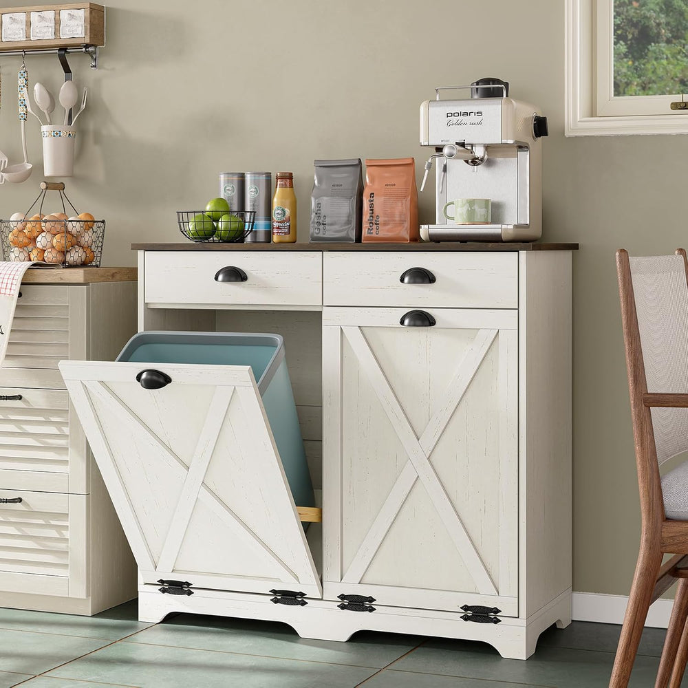 Furniouse Farmhouse Trash Can Cabinet, Double Tilt Out Trash Bin Cabinet with...
