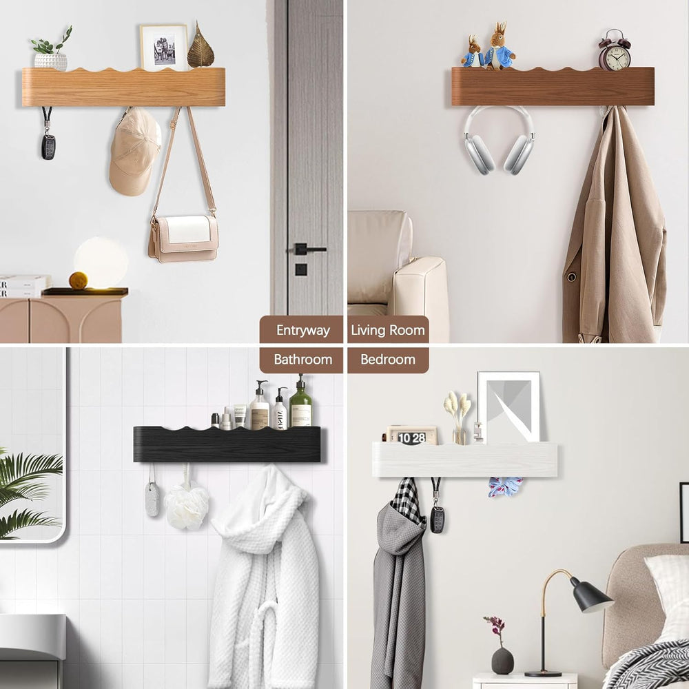 Coat Rack Wall Mount with Hidden Hooks, Wall Hooks with Shelf, Wall Key Holde...