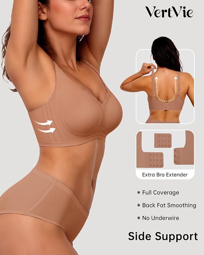 Vertvie Womens Seamless Bras No Underwire Supportive Wireless Push Up Full - Image 3