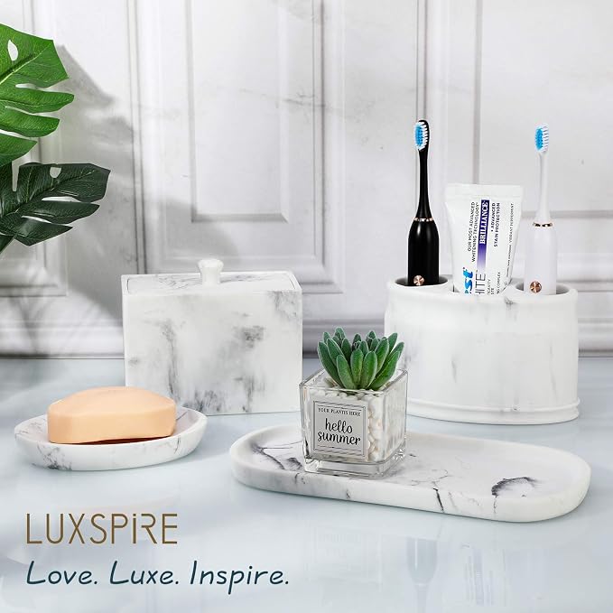 Luxspire Soap Dish, Resin Soap Tray Soap Holder Container Box, Marble Pattern - Image 7