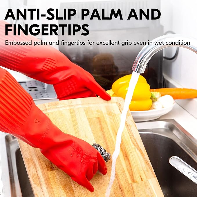 Vgo... 1-Pair Dishwashing Gloves, Reusable Household Gloves, Long Sleeve - Image 4