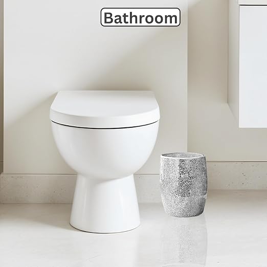 Escenzy Modern Bathroom Trash Can Silver Mosaic Glass 5L | 7" x 10" | Luxury - Image 4