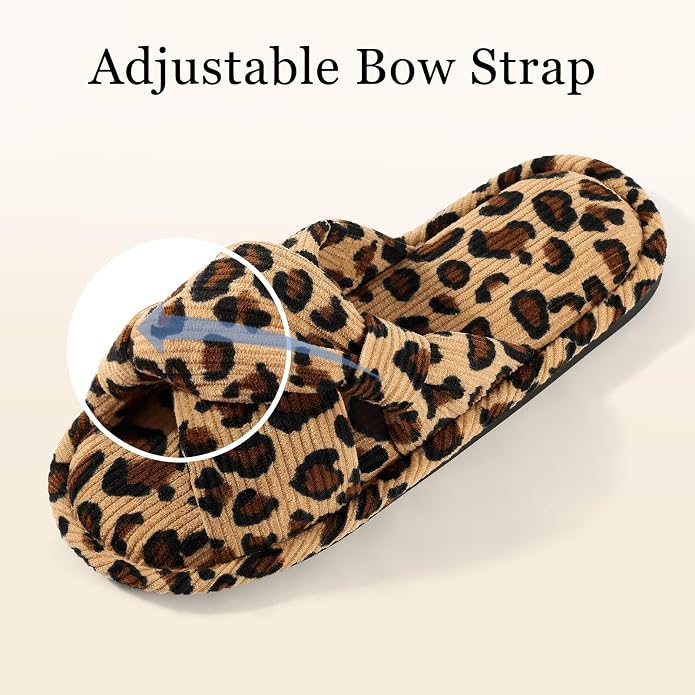 Evshine Summer House Slippers for Women Corduroy Cross Bow Indoor Slippers Open - Image 3