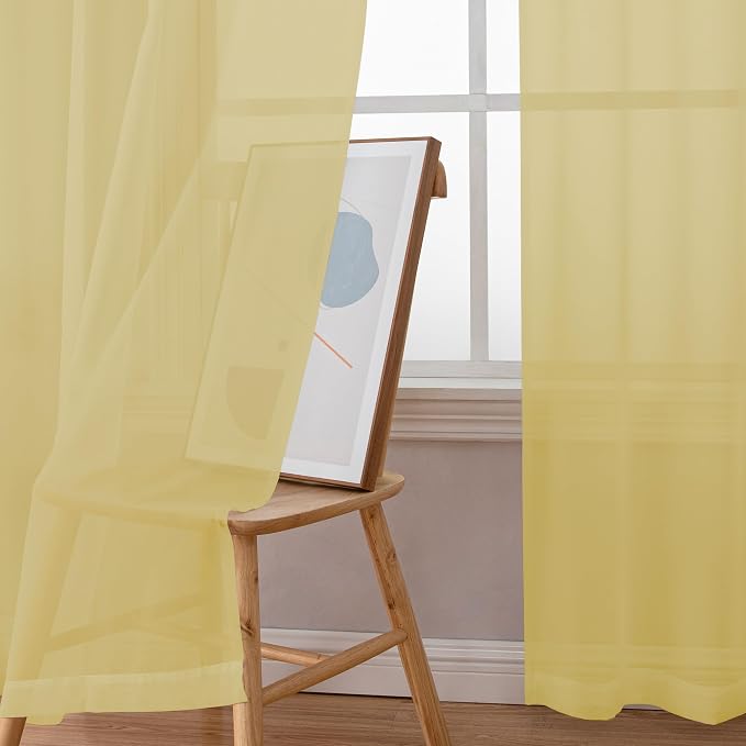 Chyhomenyc Yellow Sheer Curtains 72 Inch Length 2 Panels, Light Filtering Soft - Image 4