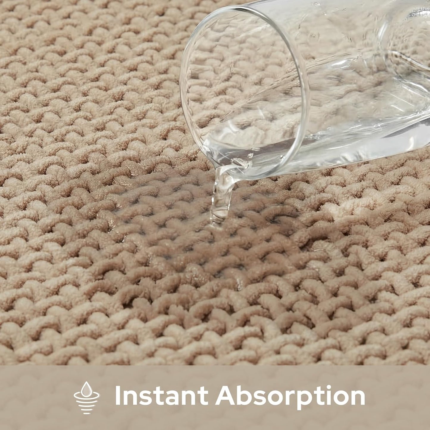HOMEIDEAS Bathroom Rugs Set 2 Piece, Ultra Thin Non-Slip Bath Mats Rubber Backed, Chenille Absorbent Quick Dry Mats for Shower & Vanity, Low Profile Fits Under Door (Beige, 32"x20"+24"x17")
