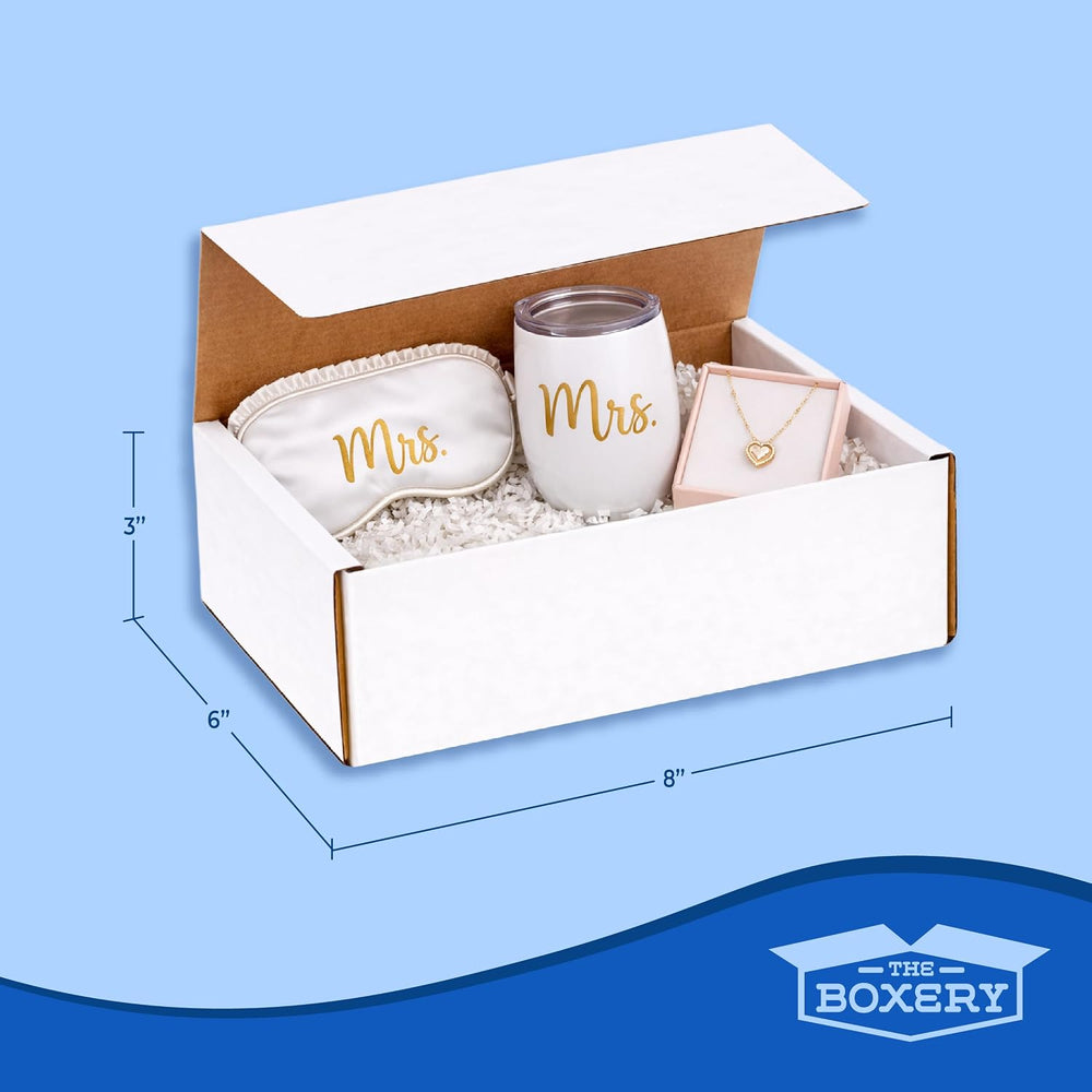 The Boxery Small White Shipping Boxes, 8x6x3-inch Corrugated Cardboard Mailer...