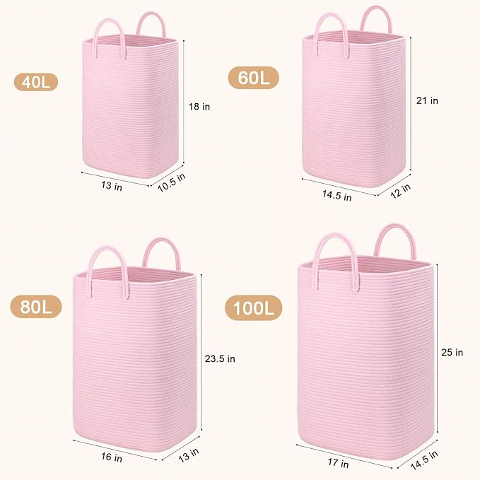 Laundry Basket, Woven Cotton Rope Laundry Hamper, 100L Versatile Storage - Image 3