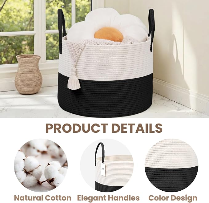 Woven Blanket Basket, 65L Large Rope Storage Bin - Image 3