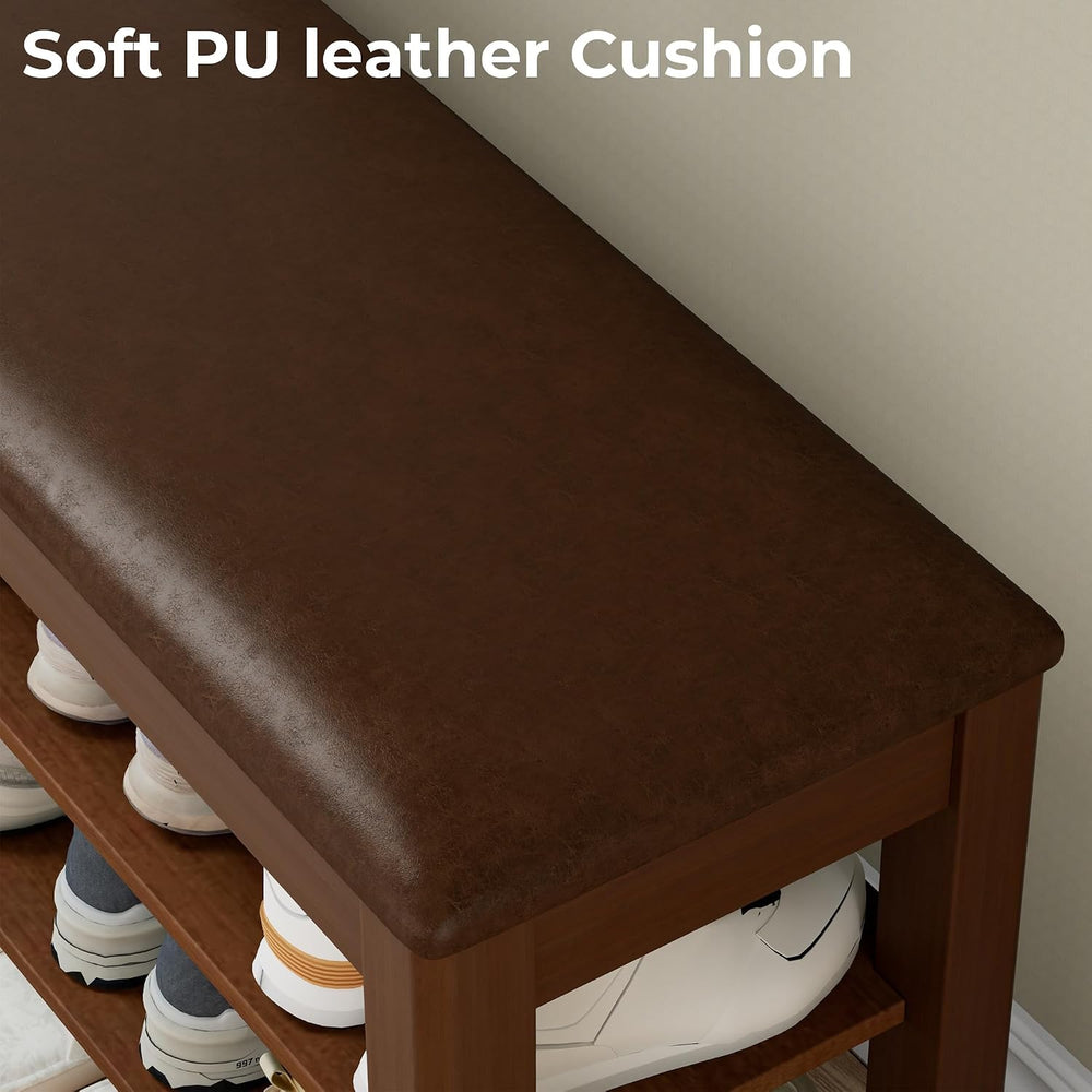 Homleke 39.4" Wide Solid Wood Shoe Rack Bench with Flip-Top Storage