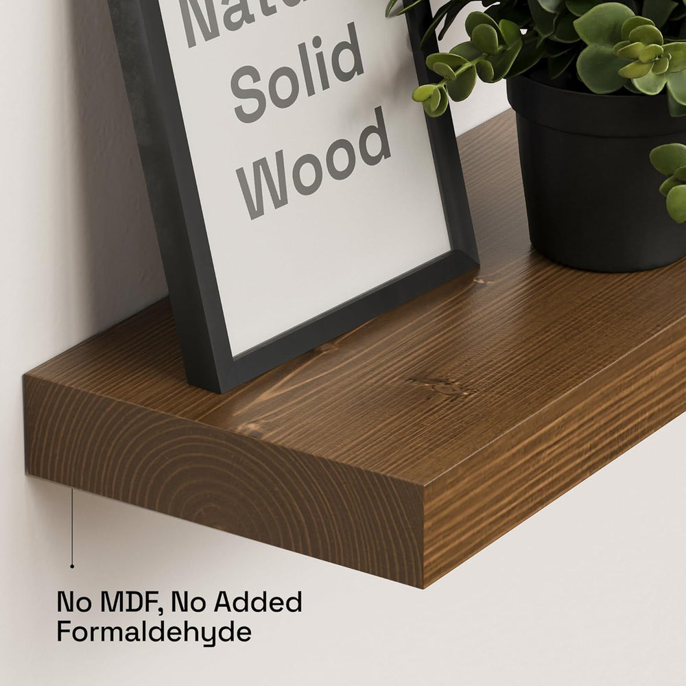 Solid Wood Floating Shelves for Wall 12 Inch Walnut, Small Wooden Shelf