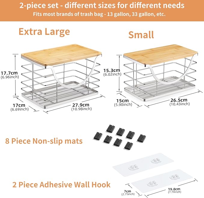 Extra Large Trash Bag Holder Stackable Kitchen Storage Slive, 2 Pack Wall - Image 7